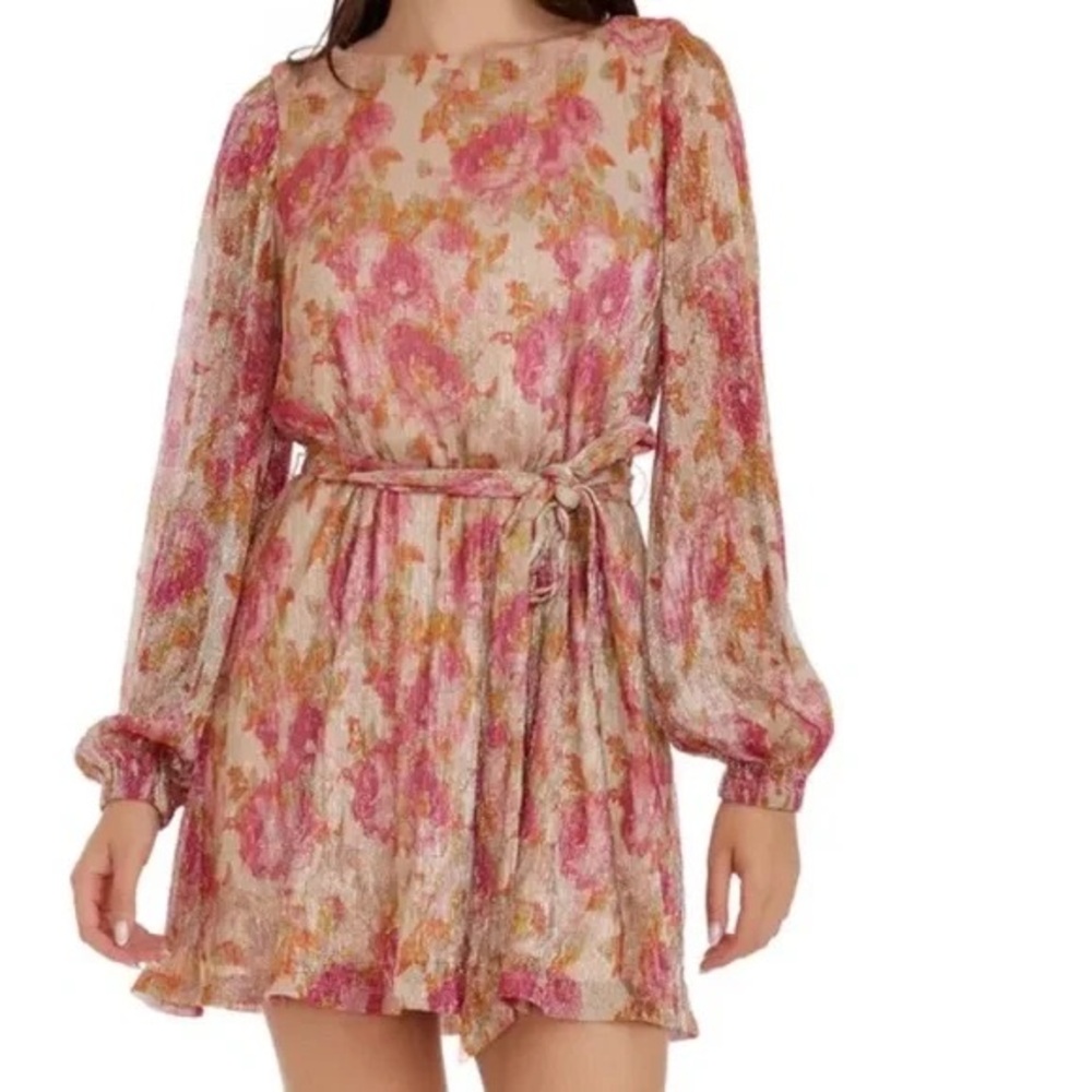 Metallic Floral Long Sleeve Mini Dress The Population Dress